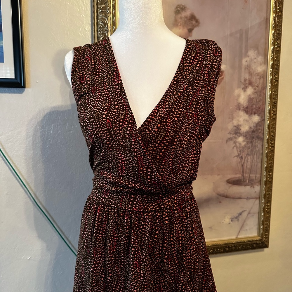 Apostrophe Black Sleeveless V-Neck Dress with Pink Dot Print